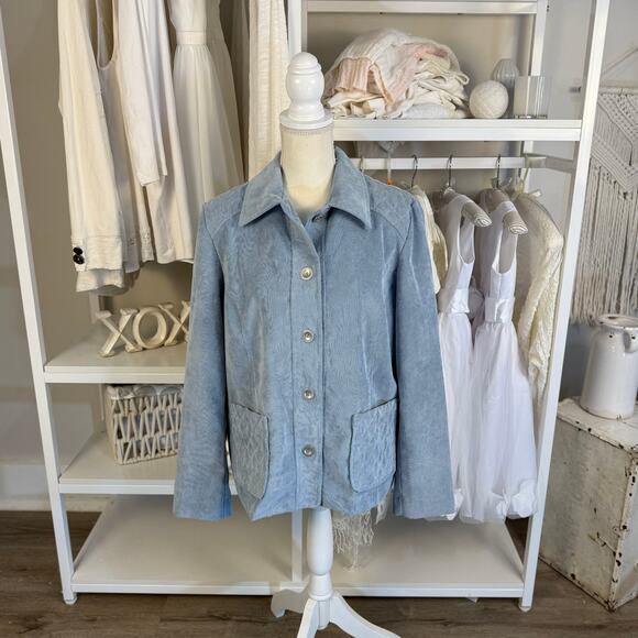 Alfred Dunner Women's Size 10 Light Blue Quilted Corduroy Button Up Jacket #3455 - Picture 1 of 9